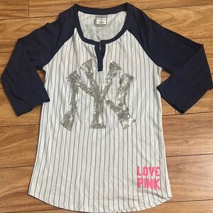 Pink Yankees bling baseball tee